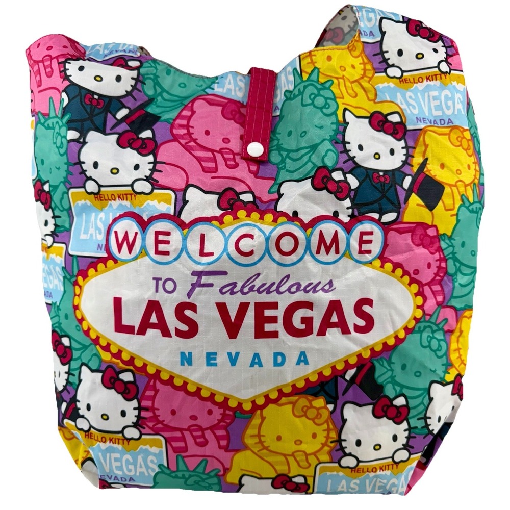 Hello Kitty Las Vegas Reusable Tote Bag‎ Colorful Sanrio Ripstop Style EUC